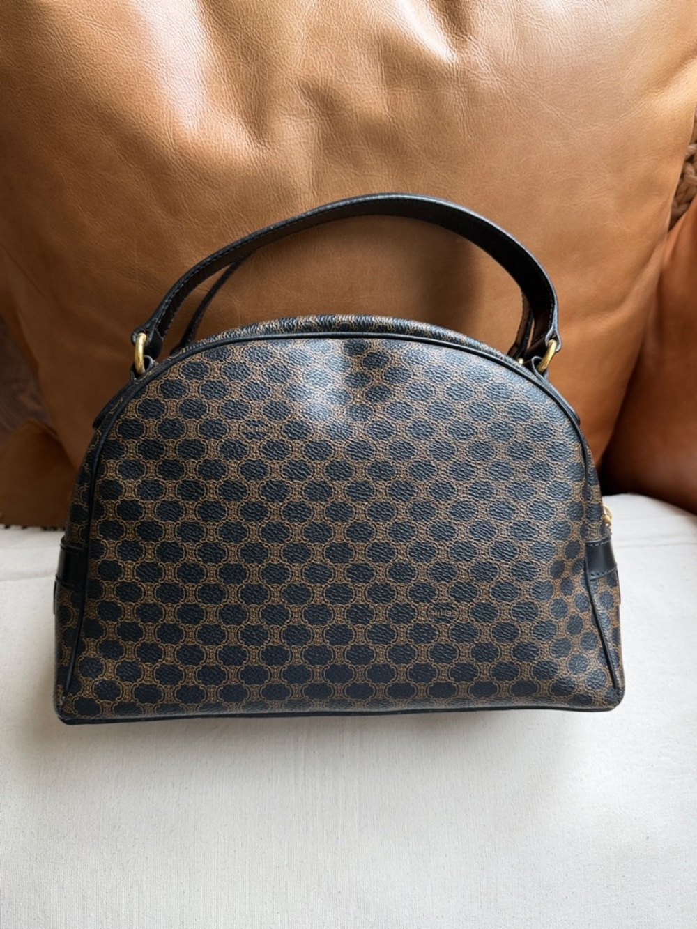 Celine Triomphe Logo Macadam Leather Rare Top Handle Bag - Picture 6 of 10
